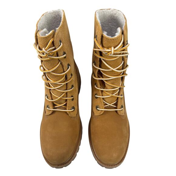 Timberland Roll Top Boots Womens 7 Wheat Nubuck Warm Lined Teddy Fleece WP - Picture 5 of 12